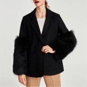 Zara Black Fur Sleeve Coat